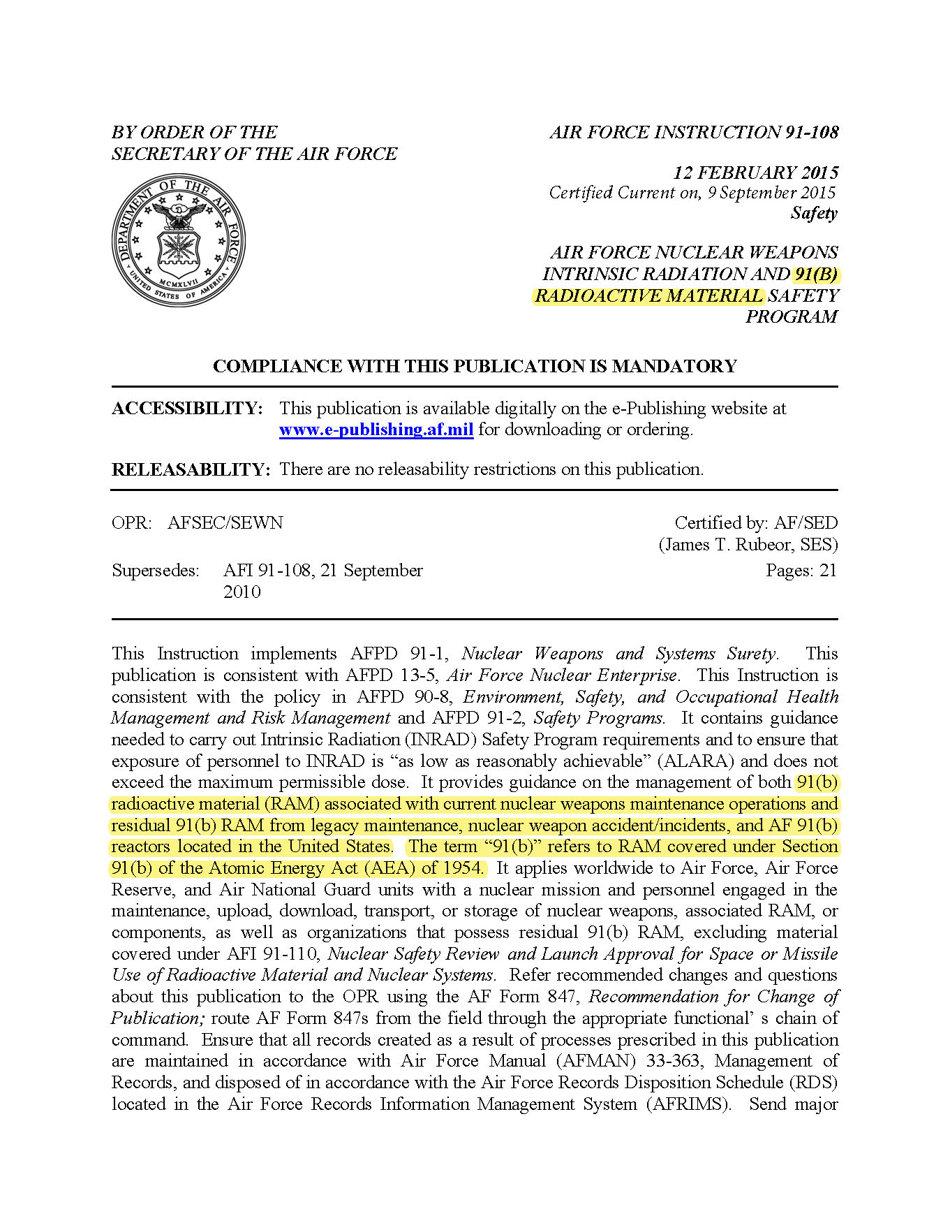 91(B) RADIOACTIVE MATERIAL (RAM) - George AFB, CA